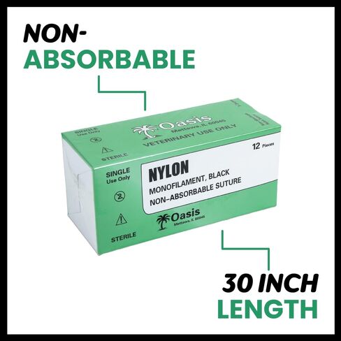 Oasis Vet Nylon Monofilament Surgical Suture, 5-0, (FS-2) 3/8 19mm Reverse Cutting Needle, 75cm, 12/Box, Veterinary Use in Saudi Arabia