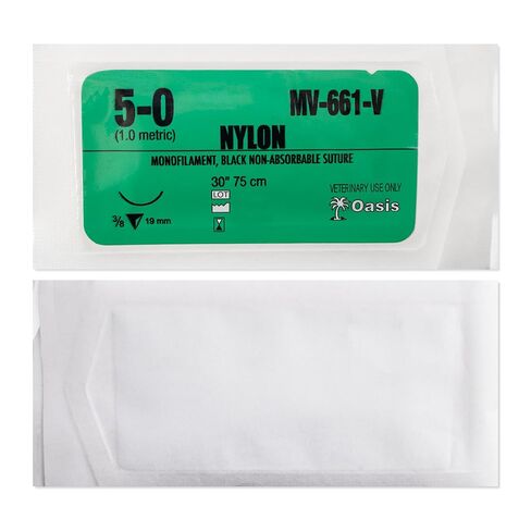Oasis Vet Nylon Monofilament Surgical Suture, 5-0, (FS-2) 3/8 19mm Reverse Cutting Needle, 75cm, 12/Box, Veterinary Use in Saudi Arabia