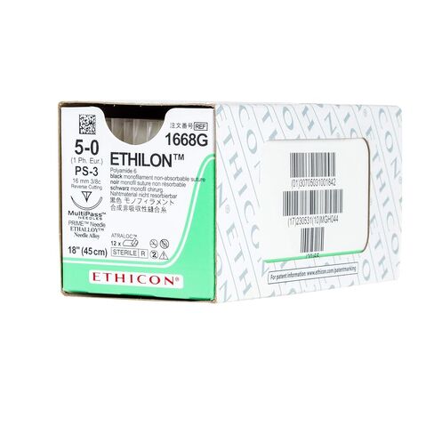 Ethicon ETHILON Nylon Suture, 1668G, Synthetic Non-absorbable, PS-3 (16 mm), 3/8 Circle Needle, Size 5-0, 18" (45 cm) in Kuwait