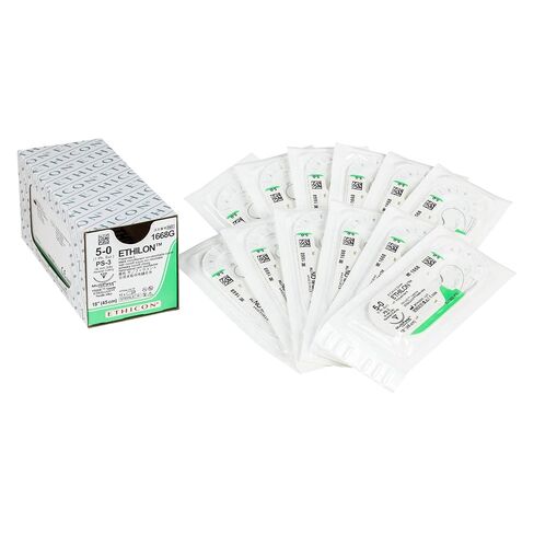 Ethicon ETHILON Nylon Suture, 1668G, Synthetic Non-absorbable, PS-3 (16 mm), 3/8 Circle Needle, Size 5-0, 18" (45 cm) in Kuwait