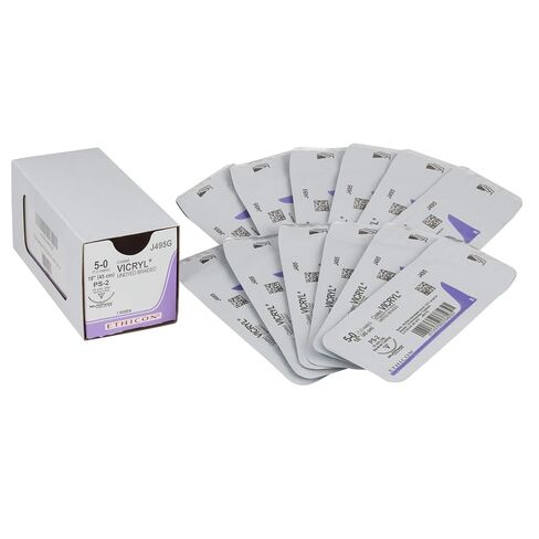 Ethicon Coated VICRYL (Polyglactin 910) Suture, J495G, Synthetic Absorbable, PS-2 (19 mm), 3/8 Circle Needle, Size 5-0, 18" (45 cm) in Kuwait