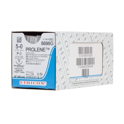 Ethicon PROLENE Polypropylene Suture, 8698G, Synthetic Non-absorbable, P-3 (13 mm), 3/8 Circle Needle, Size 5-0, 18'' (45 cm) in Kuwait