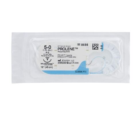 Ethicon PROLENE Polypropylene Suture, 8698G, Synthetic Non-absorbable, P-3 (13 mm), 3/8 Circle Needle, Size 5-0, 18'' (45 cm) in Kuwait