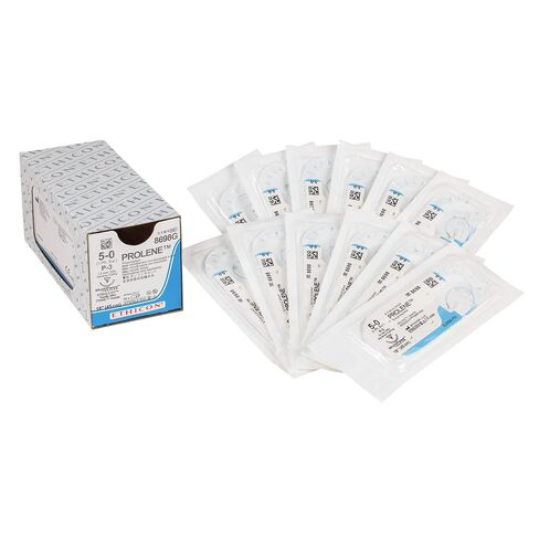 Ethicon PROLENE Polypropylene Suture, 8698G, Synthetic Non-absorbable, P-3 (13 mm), 3/8 Circle Needle, Size 5-0, 18'' (45 cm) in Kuwait
