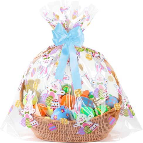 أكياس سلة عيد الفصح 10pcs مع القاع القابل للتوسيع ، 23.6x25.6x6.3 بوصة أكياس هدايا السيلوفان كبيرة مع أغطية سلة بلاستيكية 12 ٪ in Kuwait