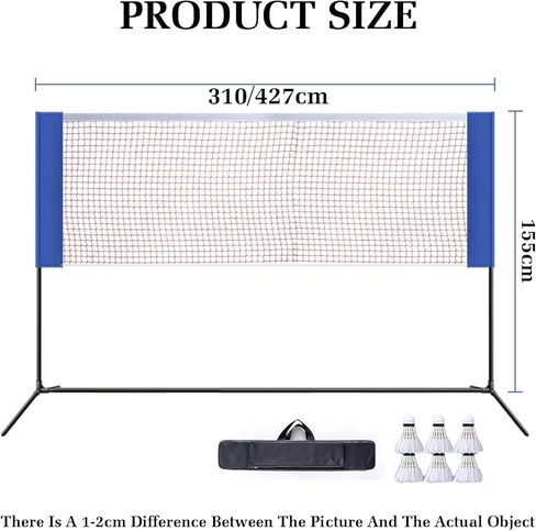 Foldable Freestanding Badminton Posts, Portable Badminton Net Stand with Badminton and Backpack, Sports Training Equipment for Court Beach Drive (One Color Length 410cm) in Saudi Arabia