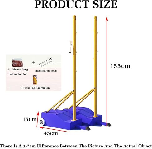 Badminton Net Stand,Freestanding Badminton Posts,Indoor Outdoor Volleyball Poles with Net and Silent Wheels,Athletic Training Equipment for Ballpark Beach Drive in Saudi Arabia