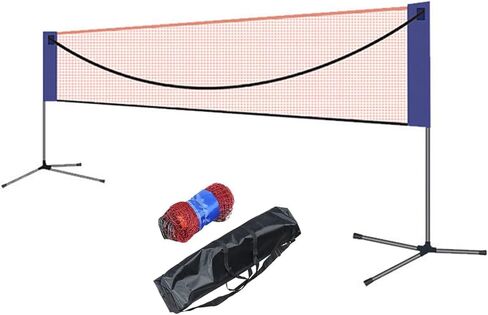 Freestanding Badminton Posts,Foldable Badminton Net Stand,Indoor Outdoor Volleyball Poles with Net and Backpack,Athletic Training Equipment for Ballpark Beach Drive (One Color Leng in Saudi Arabia