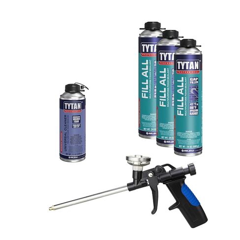 مجموعة TYTAN Professional fill all 3 Pack 24 oz مجموعة مانع التسرب الرغوي المتوسع - حشو الفجوات والشقوق للنوافذ والأبواب والجدران، وختم الهواء، ورغوة البولي يوريثان المقاومة للماء (3 × 24 أونصة) + مسدس ومنظف الدقة القصوى in Kuwait
