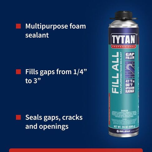 مجموعة TYTAN Professional fill all 3 Pack 24 oz مجموعة مانع التسرب الرغوي المتوسع - حشو الفجوات والشقوق للنوافذ والأبواب والجدران، وختم الهواء، ورغوة البولي يوريثان المقاومة للماء (3 × 24 أونصة) + مسدس ومنظف الدقة القصوى in Kuwait