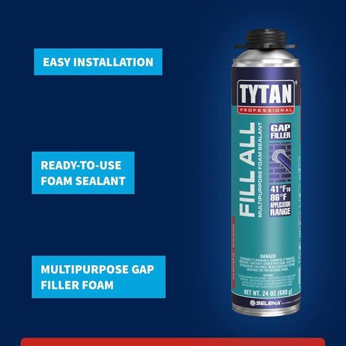 مجموعة TYTAN Professional fill all 3 Pack 24 oz مجموعة مانع التسرب الرغوي المتوسع - حشو الفجوات والشقوق للنوافذ والأبواب والجدران، وختم الهواء، ورغوة البولي يوريثان المقاومة للماء (3 × 24 أونصة) + مسدس ومنظف الدقة القصوى in Kuwait