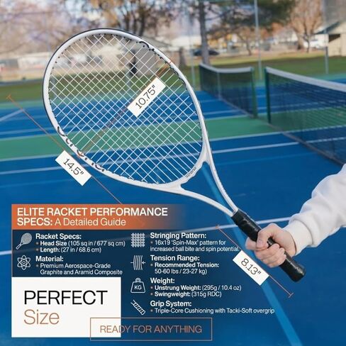 Strena 2-Player Tennis Racket Set - Aluminum Adult Racquets (27 Inch) with Carry Bag - Lightweight Recreational Starter Kit - Grip Size 4 1/4 - Black & White Split Design in Saudi Arabia
