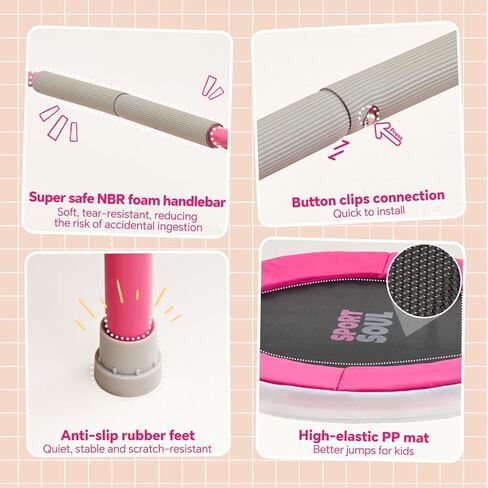 SPORTSOUL Mini Trampoline للأطفال من سن 3 إلى 6 سنوات مع شريط مقبض إسفنجي آمن للغاية، ترامبولين للأطفال بطول 3 أقدام داخلي مع غطاء بدون فجوة للاستخدام الداخلي والخارجي، معتمد من ASTM in Kuwait