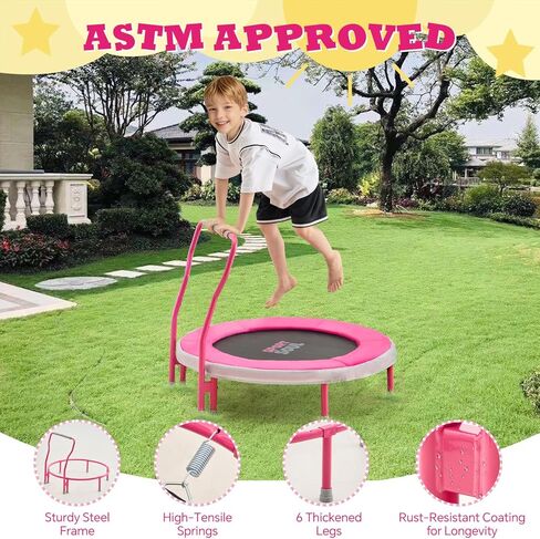 SPORTSOUL Mini Trampoline للأطفال من سن 3 إلى 6 سنوات مع شريط مقبض إسفنجي آمن للغاية، ترامبولين للأطفال بطول 3 أقدام داخلي مع غطاء بدون فجوة للاستخدام الداخلي والخارجي، معتمد من ASTM in Kuwait