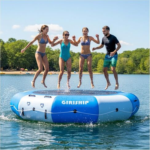 ترامبولين مائي قابل للنفخ للبحيرة، ترامبولين بحيرة عائمة شديد التحمل بطول 8/10/12/15 قدم للمياه مع مضخة وسلم، منصة قفز لحمام السباحة في المحيط للعائلة والكبار in Kuwait