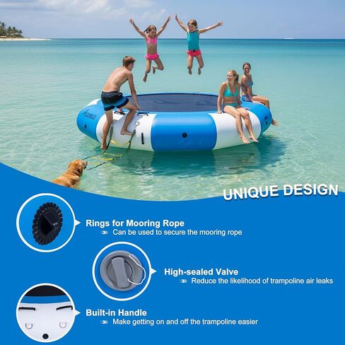Inflatable Water Trampoline for Lake Pool Ocean, 10FT/12FT/15FT Heavy Duty Floating Bounce Swim Platform with Ladder & Ropes, Inflatable Floating Dock for Family (NO Pump) in Saudi Arabia