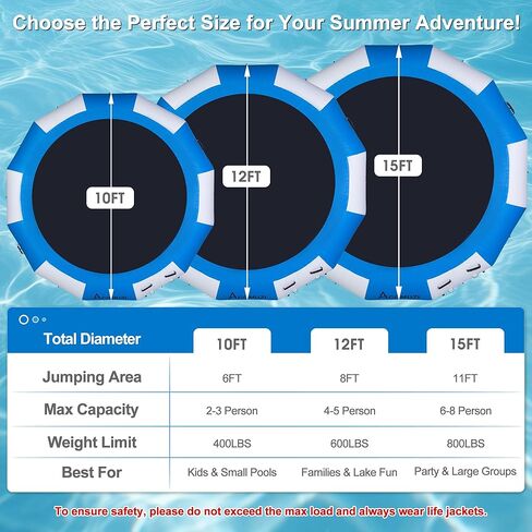 Inflatable Water Trampoline for Lake Pool Ocean, 10FT/12FT/15FT Heavy Duty Floating Bounce Swim Platform with Ladder & Ropes, Inflatable Floating Dock for Family (NO Pump) in Saudi Arabia