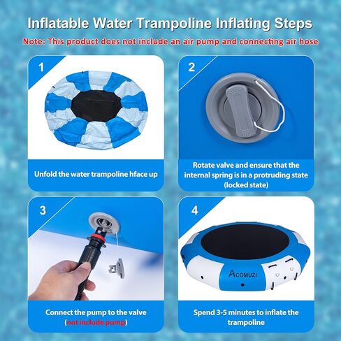 Inflatable Water Trampoline for Lake Pool Ocean, 10FT/12FT/15FT Heavy Duty Floating Bounce Swim Platform with Ladder & Ropes, Inflatable Floating Dock for Family (NO Pump) in Saudi Arabia