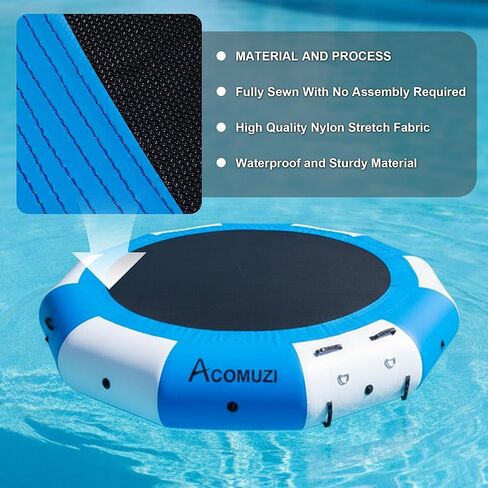 Inflatable Water Trampoline for Lake Pool Ocean, 10FT/12FT/15FT Heavy Duty Floating Bounce Swim Platform with Ladder & Ropes, Inflatable Floating Dock for Family (NO Pump) in Saudi Arabia