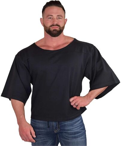 Men's Oversize Gym T-Shirt, Bodybuilding Rag Top Muscle Plus Sized Tee in French Terry Cotton. in Kuwait