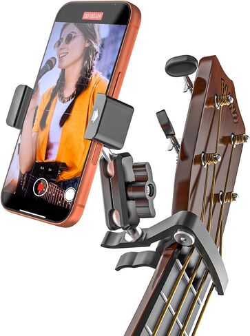Guitar Capo with Phone Holder [Precise Tuning] All Metal Guitar Phone Holder for Electric Guitar/Bass/Ukulele, 360° Adjustable Guitar Phone Mount for iPhone 17 Pro Max 16 15 Ai Plus in Kuwait
