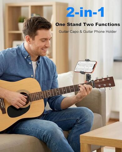 Guitar Capo with Phone Holder [Precise Tuning] All Metal Guitar Phone Holder for Electric Guitar/Bass/Ukulele, 360° Adjustable Guitar Phone Mount for iPhone 17 Pro Max 16 15 Ai Plus in Kuwait