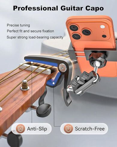 Guitar Capo with Phone Holder [Precise Tuning] All Metal Guitar Phone Holder for Electric Guitar/Bass/Ukulele, 360° Adjustable Guitar Phone Mount for iPhone 17 Pro Max 16 15 Ai Plus in Kuwait