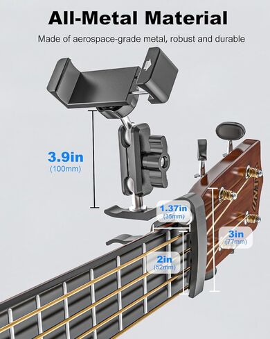 Guitar Capo with Phone Holder [Precise Tuning] All Metal Guitar Phone Holder for Electric Guitar/Bass/Ukulele, 360° Adjustable Guitar Phone Mount for iPhone 17 Pro Max 16 15 Ai Plus in Kuwait