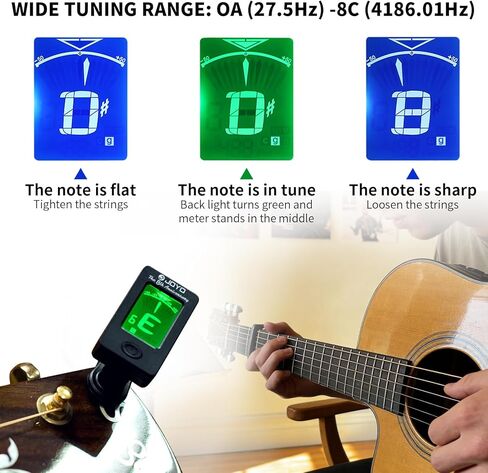JOYO Guitar Tuner and Capo Set – Clip On Chromatic Guitar Tuner with LCD Display & Premium Guitar Capo & Picks – Fast Accurate Tuning for Acoustic Electric Guitar, Bass, Ukulele, Violin (JTCP-01) in Saudi Arabia