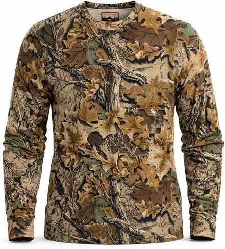 Realtree Camo Long Sleeve Hunting Shirt - Tee Midweight 100 ٪ Cotton Tee مع الأصفاد المضلعة - مثالية للملابس الخارجية والخارجية in Saudi Arabia
