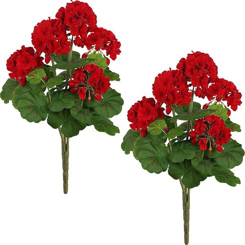 2 PCS 18" Artificial Geraniums for Outdoors, Red Geraniums Artificial Flowers Realistic Silk Flower for Home Garden Patio Wedding Table Centerpieces Indoor Decor, RubyRed in Saudi Arabia