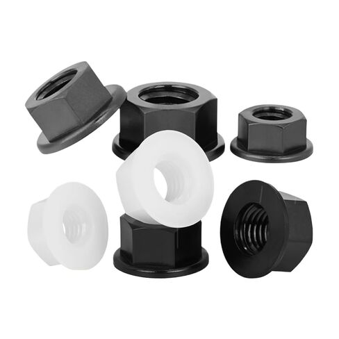DIN6923 Black White Flat Bottom PA66 Hex Plastic Nylon Electricity Insulation Hexagonal Hex Head Flange Nut M3M4M5M6M8M10M12(10pcs,M5 (Black)) in Kuwait
