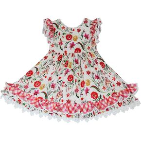 Girl Dress, Embroidered Floral Heirloom, Lace Crew Collar, Puff Sleeve, Cotton Kids Casual Clothing…