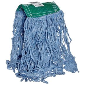 Rubbermaid Commercial Products Super Stitch Blend Mop Head Replacement, 5-Inch Headband, Medium, Blue, Heavy Duty Industrial Wet Mop For Floor Cleaning Office/School/Stadium/Lobby/Restaurant