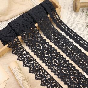 Lace Ribbon 8 Yards Black Lace Trim Cotton Crochet Lace Ribbon for Sewing, Crafts, Gift Wrapping, Decoration