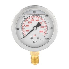 Pressure Gauge, 0-600Bar G 1/4" 63mm Dial Hydraulic Water Pressure Gauge Meter Measuring Tool for bar/psi Measurement