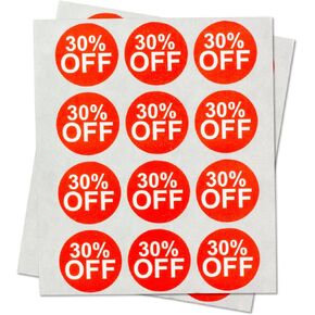 OfficeSmartLabels - 30 Percent Off Sales Stickers Labels for Retail Store Garage Yard Sale - 1-inch Circle Dot Pricemarker Tags, Self-Adhesive, 300 Labels