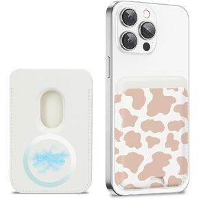 حامل بطاقة مغناطيسية لظهر محفظة الهاتف iPhone 15/14/13/12 Pro Max Mag Safe Case، محفظة جلدية مغناطيسية ملحقات الهاتف لسلسلة iPhone 15/14/13/12 (طباعة بقرة وردية) in Kuwait