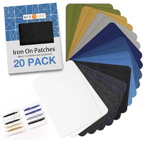 HTVRONT Iron on Patches for Clothing Repair, Fabric Patches Iron on for Denim Jean Repair Decorating Kit 20 Pieces Iron on Patch Size 3.7" by 4.9" (Classic Colors)