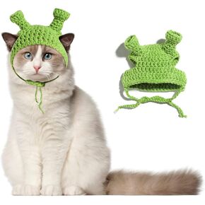NVTED Cat Hat Adorable Costume Bunny Hat, Frog Shape Handmade Knitted Woolen Yarn Rhino Cap Bunny Rabbit Hat with Ears for Cats Small Dogs Party Costume Easter Pet Accessory Headwear in Kuwait