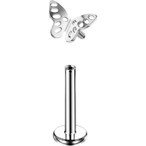 1 Pc G23 TItanium 16G Butterfly Top Internally Threaded/Press Fit Threadless Push Pop Piercing Labret Monroe Lip Ring Tragus Cartilage Eyebrows Earring Stud Bar Length 6mm/8mm/10mm/12mm