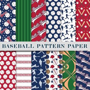 Whaline 60Pcs Baseball Pattern Paper Sport Scrapbook Specialty Paper Red Blue Double Sided Decorative Craft Paper For DIY Card Making Photo Album Journal Decor, 5.5 x 8.3 Inch