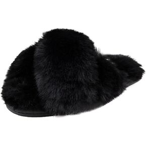 Jessica Simpson Girl's Plush Faux Fur Slip on House Slippers with Memory Foam