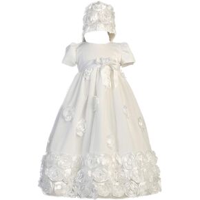 Floral Ribbon Tulle Christening Baptism Special Occasion Newborn Dress