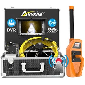 Anysun Sewer Camera with Locator, Pipe Camera with 512Hz Sonde Transmitter and Receiver, IP68 Waterproof Industrial Plumbing Endoscope Drain Snake Cam with 7" LCD Monitor, 8G SD Card (100Ft/30M Cable)