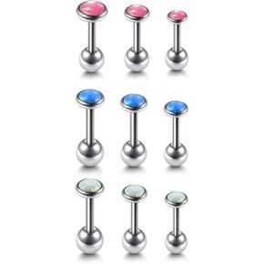 9 Pcs 16G Opal Cartilage Earrings 316L Stainless Steel Helix Piercing Earrings Forward Helix Conch Jewelry for Women Men Barbell Jewelry in Kuwait