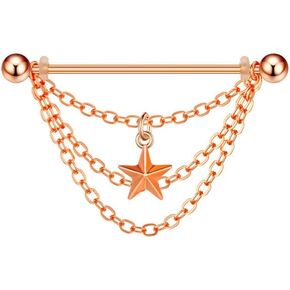 14G Star Chains Dangle Industrial Barbell Earrings for Women Men Stainless Steel Cartilage Helix Industrial Bar Nipple Body Piercing Jewelry