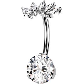 Pierced Owl 14GA F136 Implant Grade Titanium Threadless Push In Mutli CZ Crystal Marquise Belly Button Ring