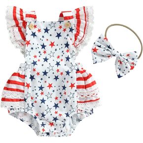 4th of July Baby Girl Outfits Newborn Ruffle Romper Infant Fourth of July Outfit Toddler American Flag Clothes