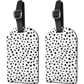 2 Pack Luggage Tag Suitcase Tags PU Leather Identifiers Privacy Cover Luggage Tags Aesthetic Cute Travel Bag Labels for Women Girls Men-Black Spot